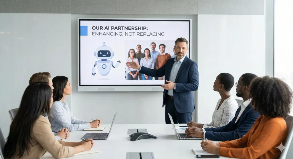 Team discussing AI technology